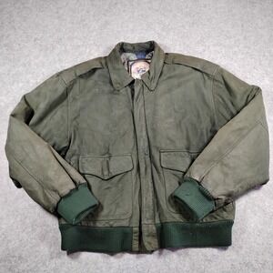 Paris Sport Club Mens Vintage Leather Bomber Jacket Olive Green Size S